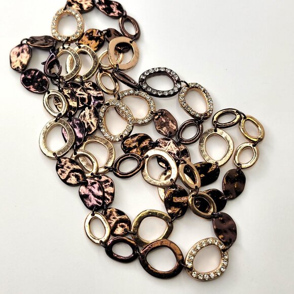 Bronze Long Necklace Multi Shaped Links - Picture 4 of 7